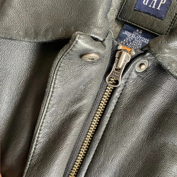 Vintage Gap Leather Jacket Women’s XS Black Wool Lined Y2K 2000 - Picture 5 of 9